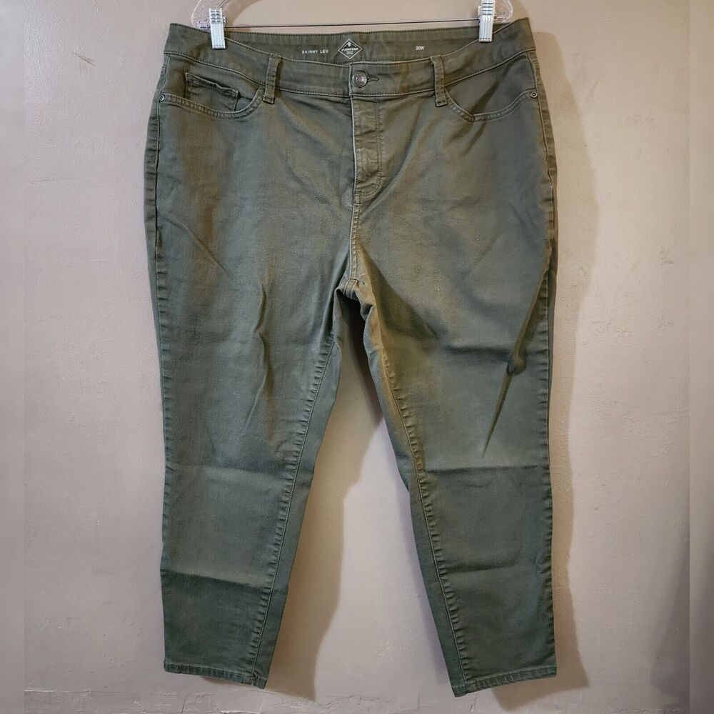 St Johns Bay Womens Skinny Jeans Size 20W Green Mid Rise Stretch